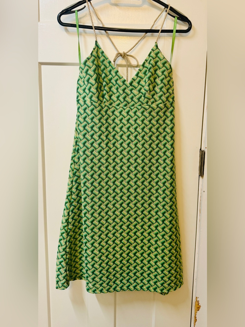 Vintage LOFT Green Patterned V-Neck Mini Slip Dress (4)